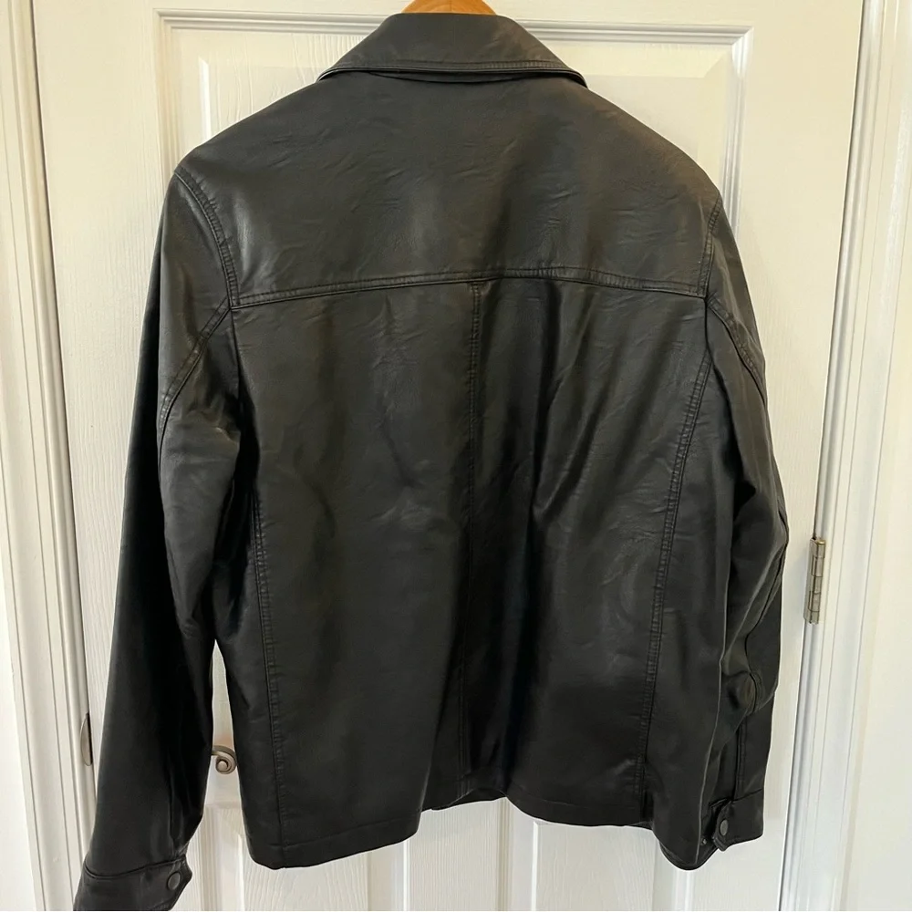 Cozy Dockers Bomber Jacket Faux Leather Brown Quilted Lining Size L - Picture 2 of 14